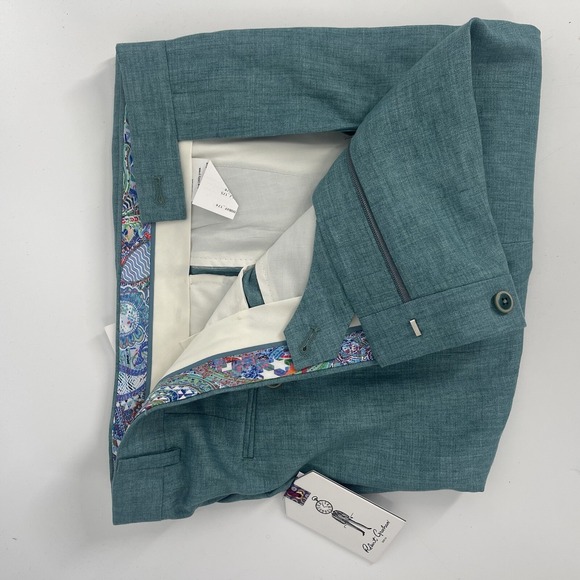 Robert Graham Men Blue Delave Flat-Front Linen Suit Trousers Dress Pants Sz 34R - Picture 7 of 10